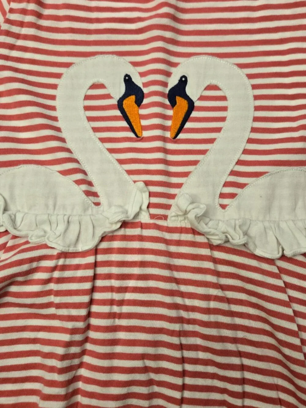 Mini Boden Swan Dress - Size 7-8 - Pink striped with ruffled neckline - Girls.